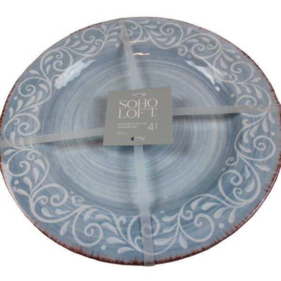 Soho Loft Melamine Dinner Plates Light Blue Swirl Rustic Set of 4 11" NWT RARE - Picture 1 of 7